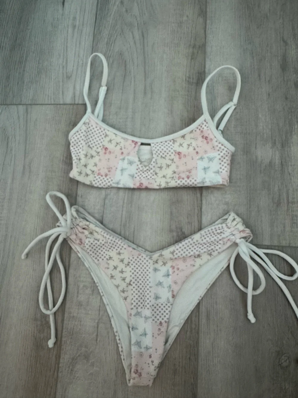 Frankie's Bikinis Pastel Pink & Cream Floral Triangle Bikini